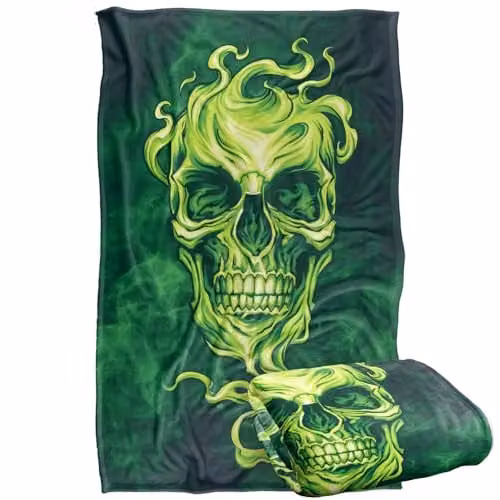 JQ Licensing Ba-Jp Glowing Green Skull Super Soft Fleece Throw Blanket, W/D/H: 91 x 147 cm