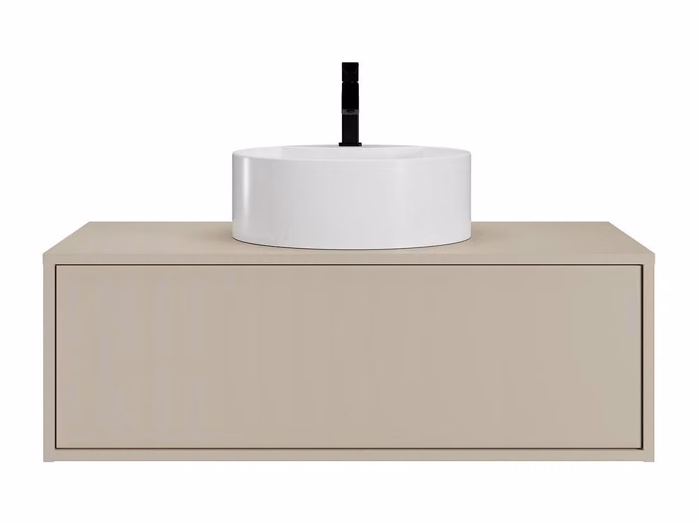 Vente-unique Suspended Beige Bathroom Vanity Unit with Single Round Basin, W: 94 cm, D: 47 cm, H: 32 cm – 2