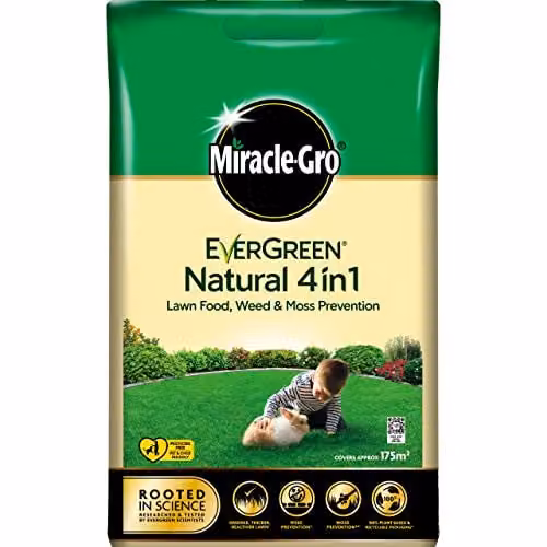 Miracle-Gro Natural 4 in 1 Lawn Feed, Weed and Moss Preventor Granulate for 175 m2 – 1