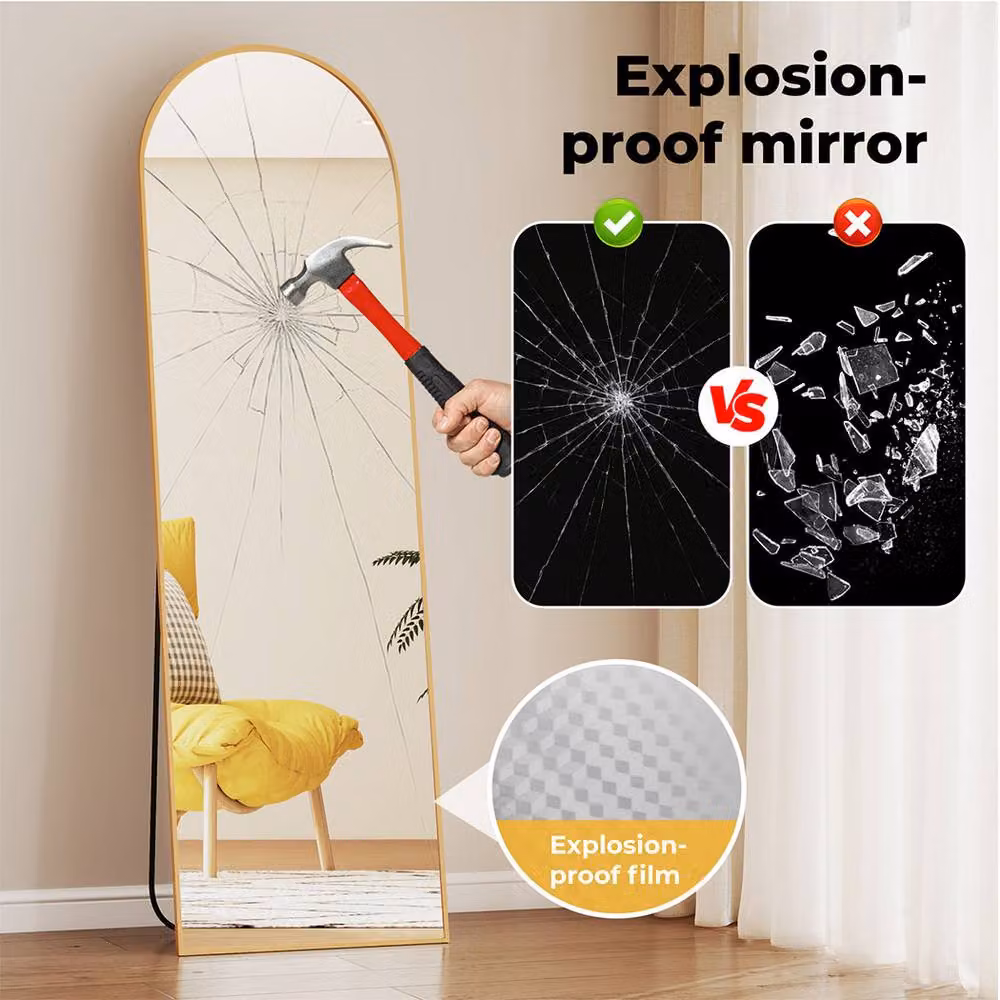 Levede Arched Full Length Floor Standing Mirror with Gold Metal Frame, H 165 x W 60 cm – 2