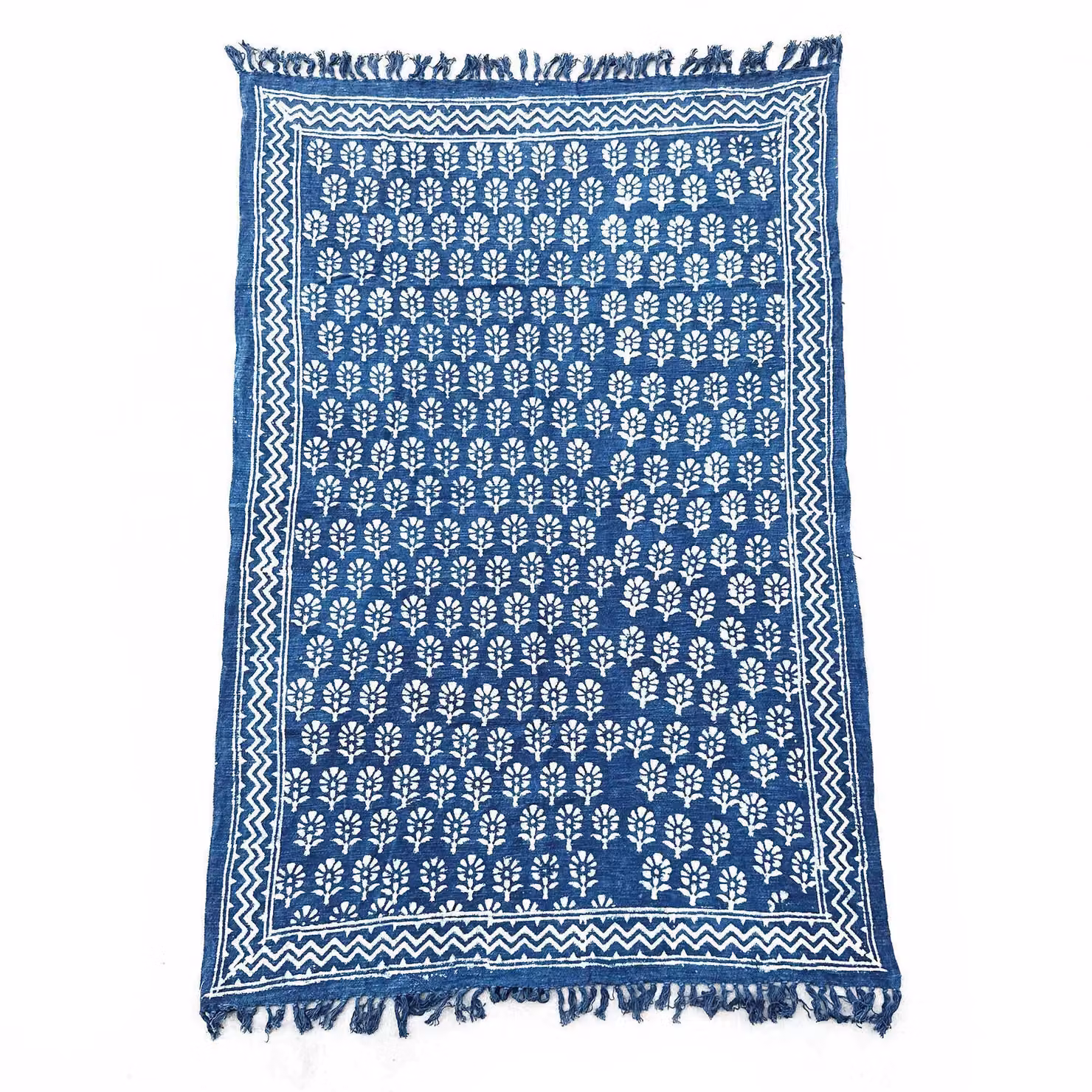 KDMD Handmade Indigo Chhota Flower Floral Throw in Blue, W/D: 170 x 120 cm – 2