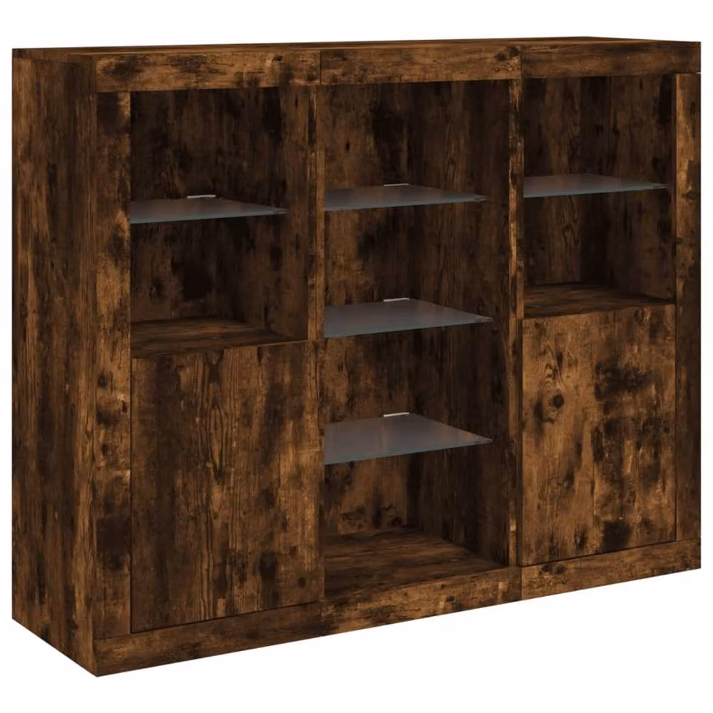 Berkfield Home Set of 3 Modern Smoked Oak Sideboards with Integrated LED Lighting in Brown – 4