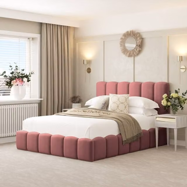 Bed Choices Mayfair Upholstered Bubble Bed Frame in Pink Velvet, Size: 180 x 200 cm