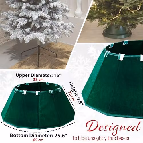 Deco Express Green Velvet Christmas Tree Skirt, Round Textile Base Cover, Top Diameter: 38 cm, Base Diameter: 65 cm – 2