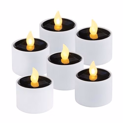 Lights4fun Set of 6 Solar Powered LED Flameless Tealight Candles with Warm White Flickering Flame for Outdoor Use – 2
