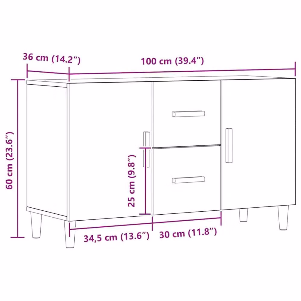 Berkfield Home Artisan Oak Sideboard in Brown, W/D/H: 100 x 36 x 60 cm – 6