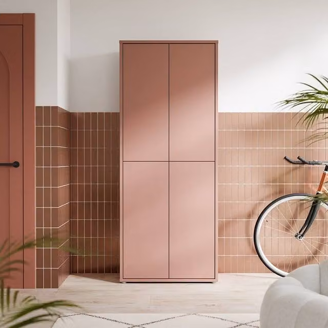 Furniture To Go Alice Springs Tall Shoe Cabinet with 4 Push-to-Open Doors in Terracotta