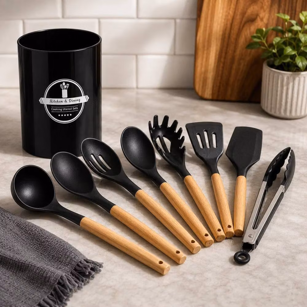 PAWNORA Silicone Kitchen Utensils Set in Black – 5