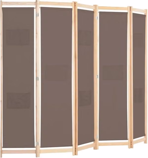 Berkfield Home Stylish 5-Panel Room Divider in Brown Fabric, W/H/D: 200 x 170 x 4 cm – 1