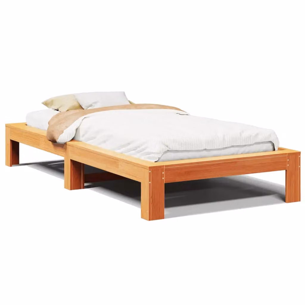 Berkfield Home Single Solid Wood Pine Bed Frame in Wax Brown, W/D/H: 90 x 190 cm – 2