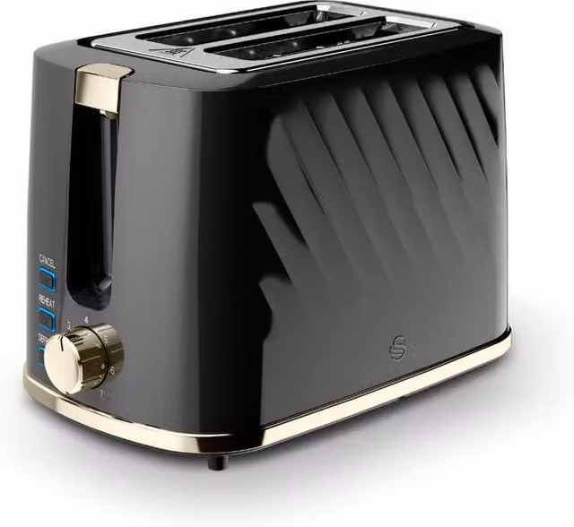 Swan Windsor 2 Slice Toaster in Black with Gunmetal Brass Trim, 900W, ST14071GBLK – 1