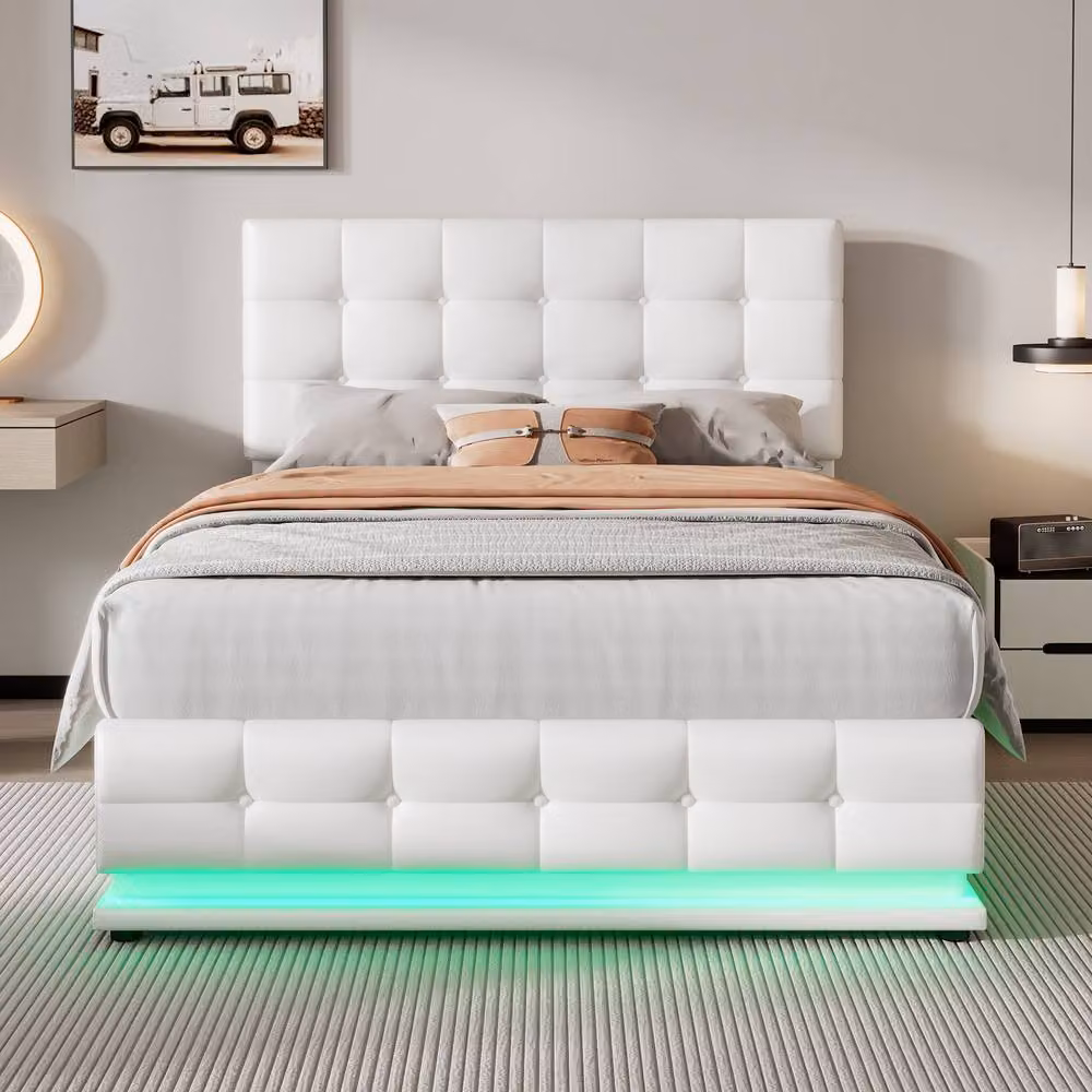 HomeTouch Kelly Double Ottoman Storage Bed in White PU Faux Leather with LED Under-Bed Lighting, W/D/H: 140 x 200 cm – 2