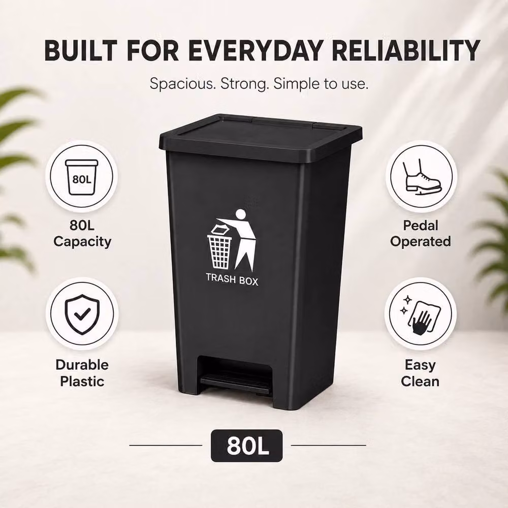 FORGEVIO 80 Litre Black Plastic Pedal Bin for your Kitchen – 2