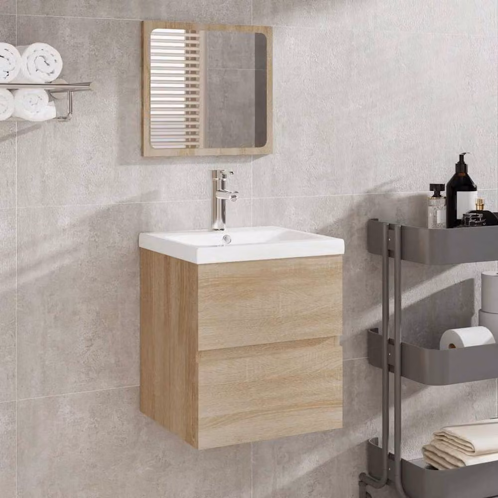 Berkfield Home Wall Mounted Modern Bathroom Cabinet with Mirror in Sonoma Oak Brown – 2