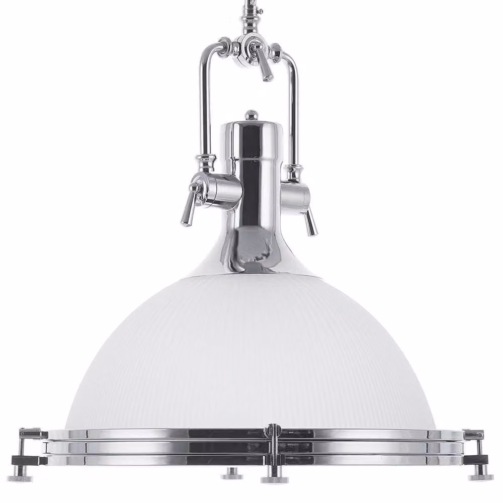 Wyld and Coco Industrial Suspended Pendant Lamp with White Glass Dome and Silver Metal Frame – 2