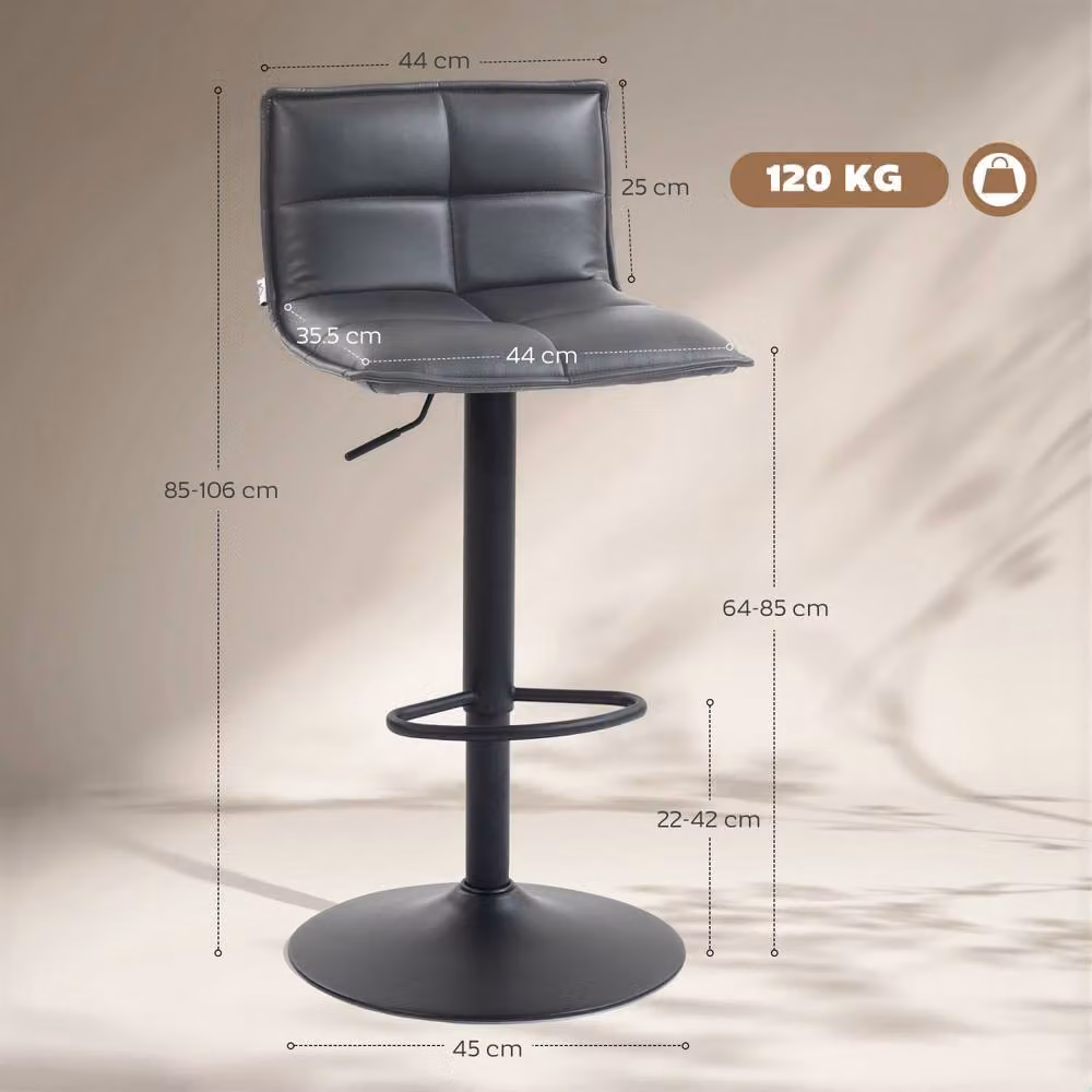 Wyld Haus Miha Set of 2 Adjustable Grey Faux Leather Bar Stools with 360 Degree Swivel – 4