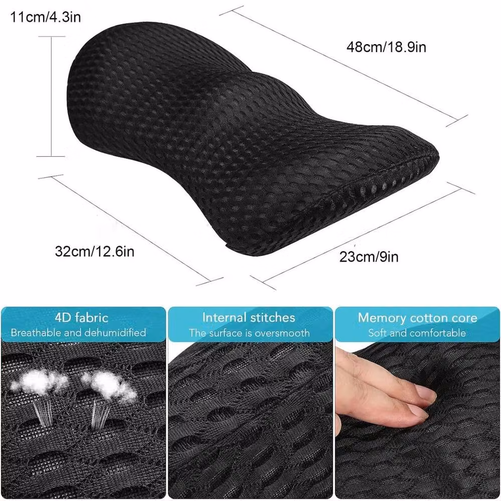 Kelvenix Contoured Memory Foam Lumbar Support Pillow in Black with Removable Breathable Mesh Cover – 2