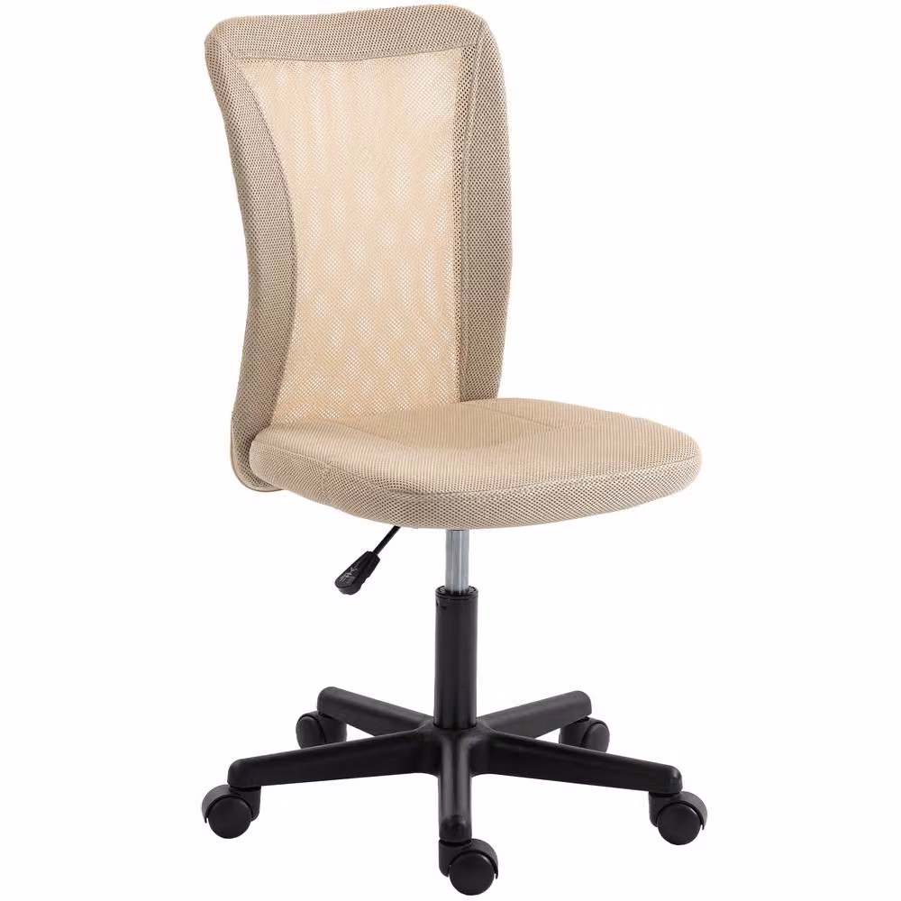 Vinsetto Armless Swivel Task Chair in Beige Fabric with Metal Base and Castors – 2