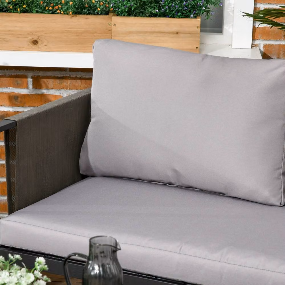 Wyld Haus Vafa 4 Seater Garden Sofa Set with Black Metal Frame and Grey Cushions – 5