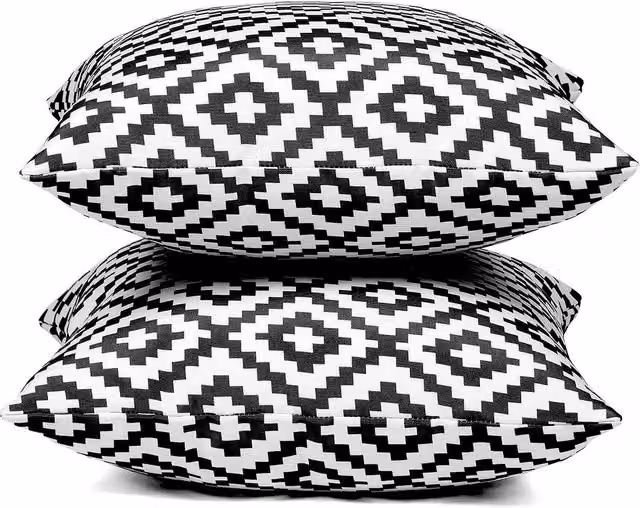 Brentfords Pack of 4 Water-Repellent Outdoor Geometric Square Filled Cushions in Black and Grey