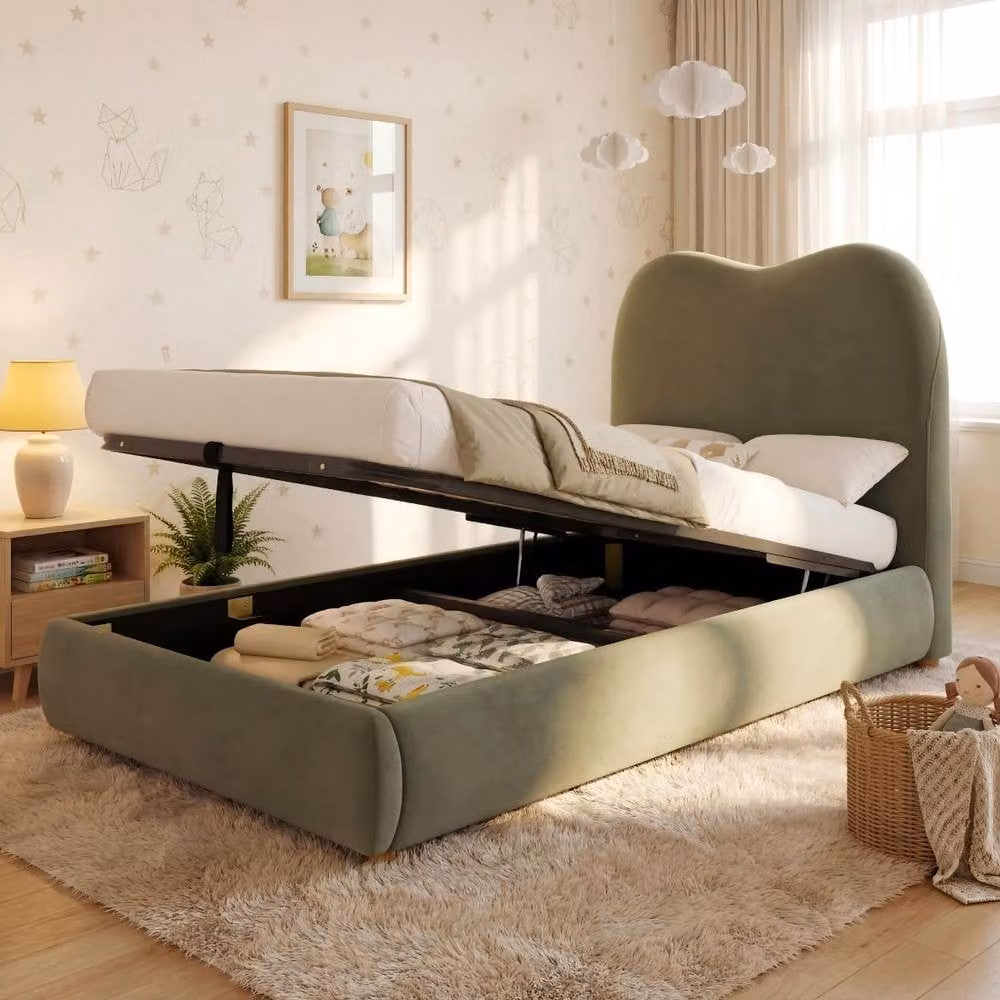 Rolipo Green Velvet Single Bed with Hydraulic Storage W/D/H: 90 x 190 cm – 3