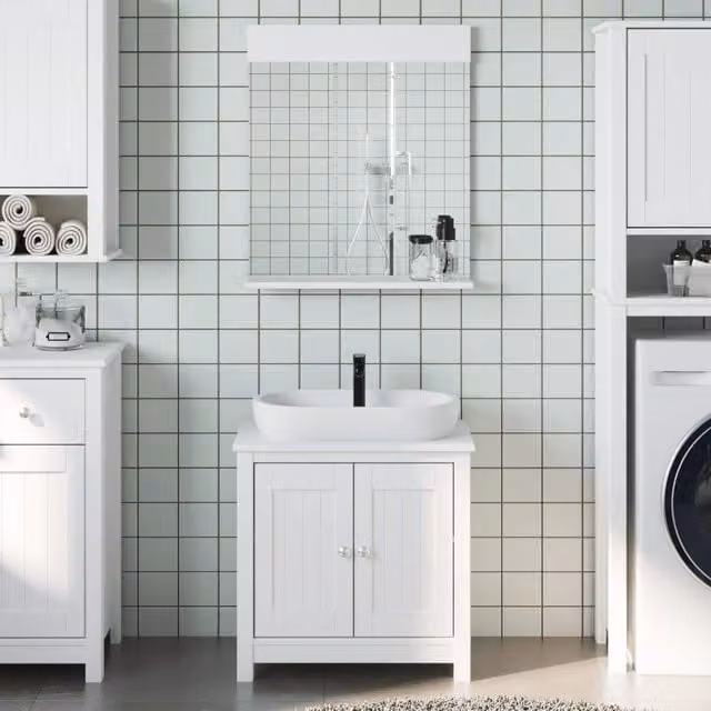 Berkfield Home 2 Piece White Solid Wood Pine Bathroom Furniture Set with Vanity Unit and Mirror Cabinet