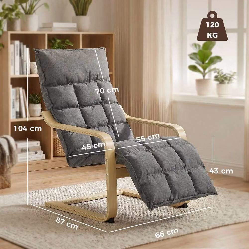 Kelvenix Grey Fabric Leisure Lounge Chair with Armrests and Birch Wood Accents – 2