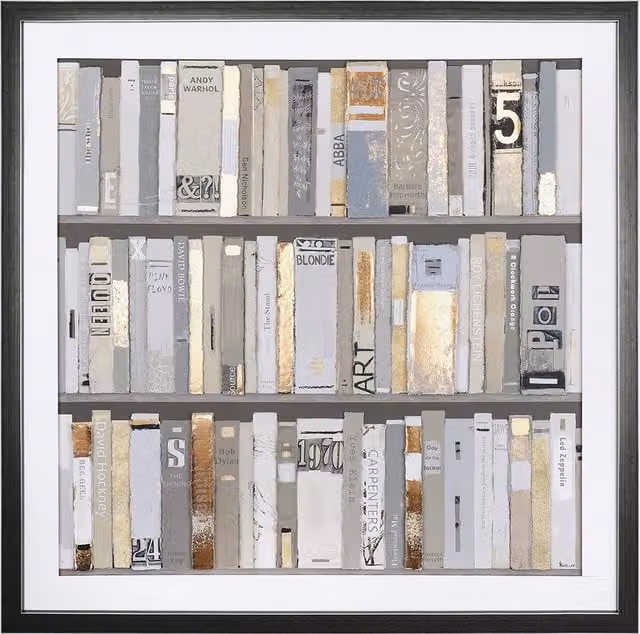 Perch & Parrow Retro The Bookshelf Framed Wall Art in Gold and Multicolour