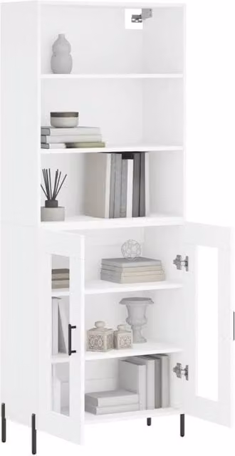 Berkfield Home White Modern Highboard with Glass Doors, W/D/H: 69.5 x 34 x 180 cm