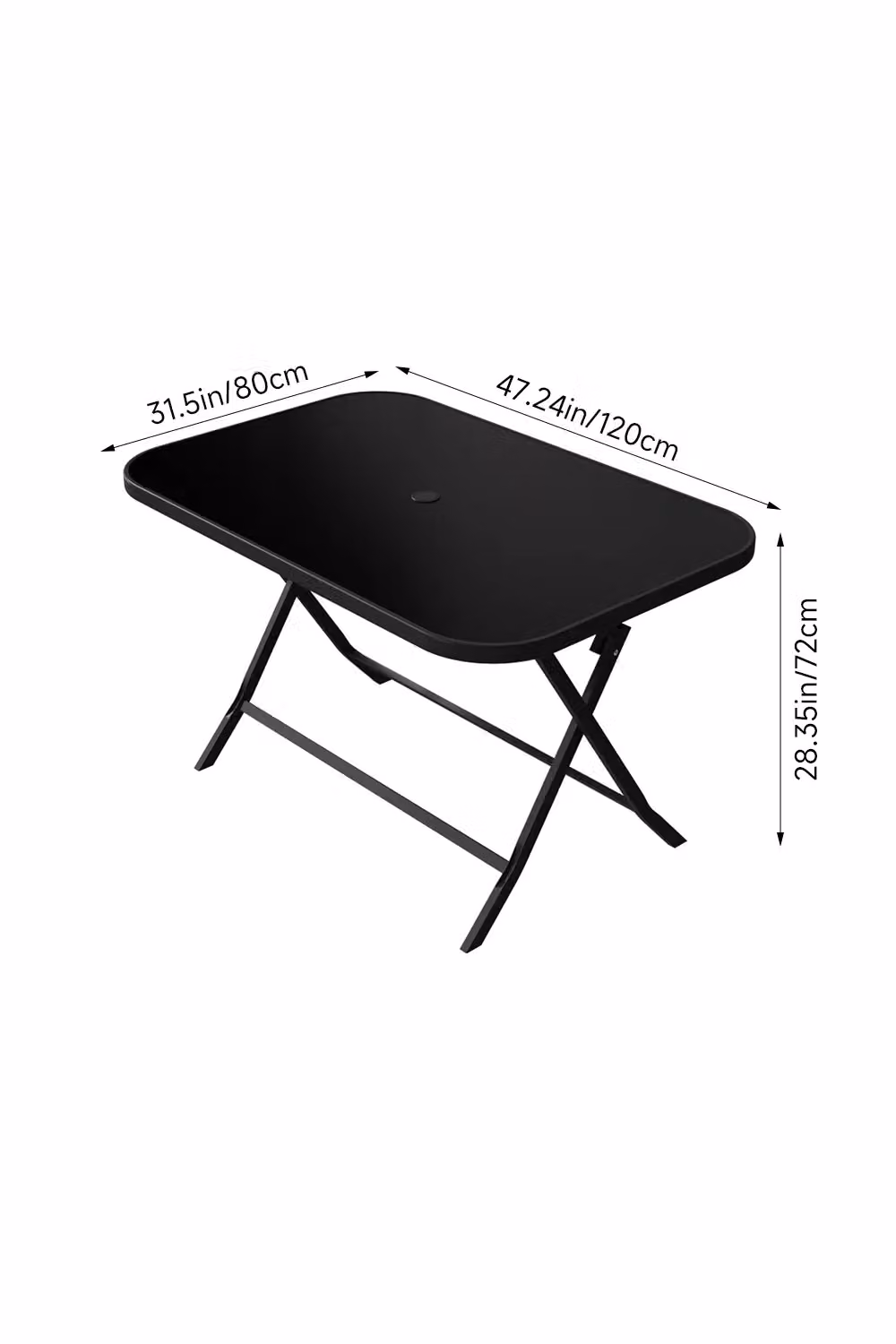 Living and Home Black Metal Outdoor Folding Garden Table with Umbrella Hole – 3