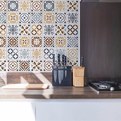 WALPLUS Lisbon Blue Tiles Removable Self-Adhesive Vinyl Wall Stickers, Geometric Square Mediterranean Decor, 24 Pcs, 10 x 10 cm – 1