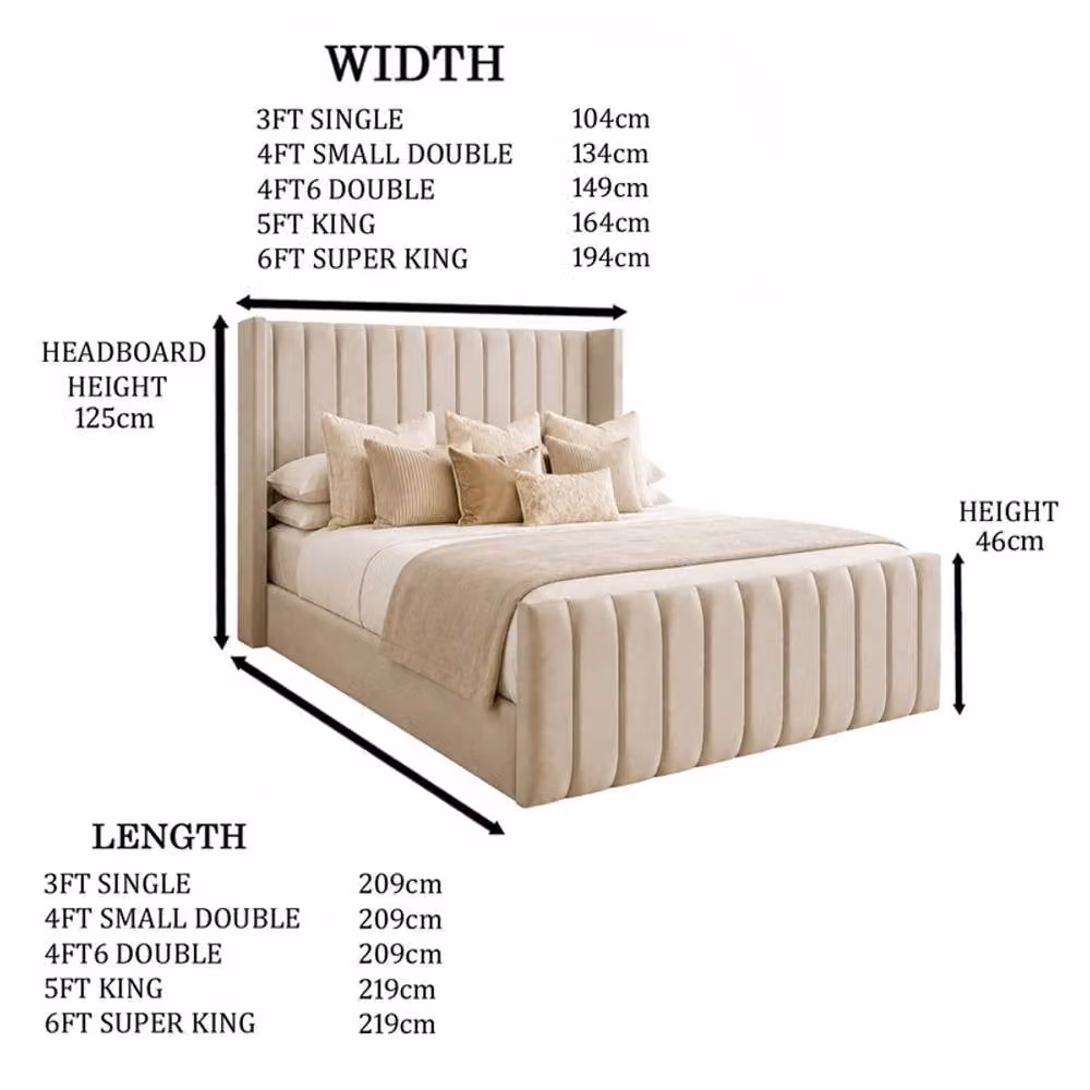 Desire Deco Plush Velvet Wingback Edward Panel Bed Frame in Light Beige, Small Double – 2