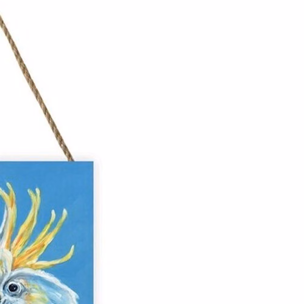 Louise Brown Blue Wooden Cockatoo Hanging Wall Plaque W/D/H: 20 x 20 x 2.7 cm – 2
