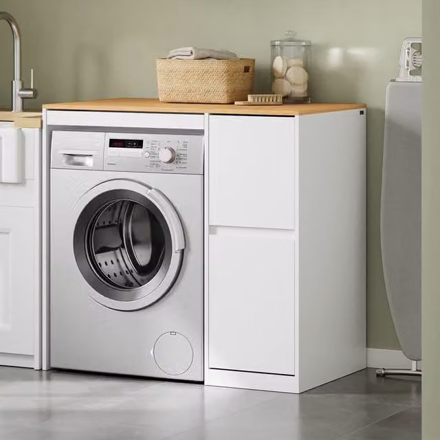 SoBuy White Metal Laundry Cabinet with Pull-Out Drying Rack