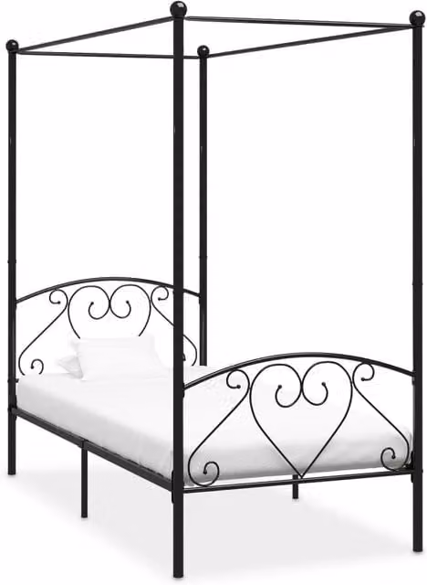 Berkfield Home Black Metal Canopy Bed Frame, W/D/H: 120 x 200 cm