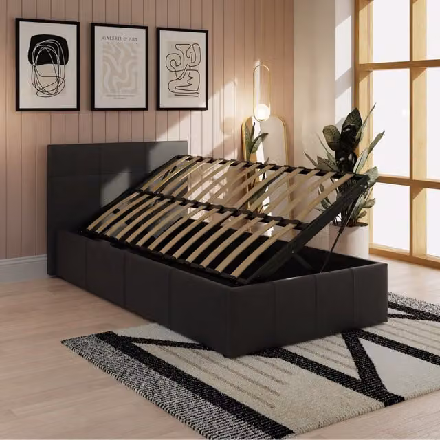 GFW Ecuador Black Faux Leather Upholstered Side Lift Ottoman Bed Frame, Single W/D/H: 90 x 200 cm – 2