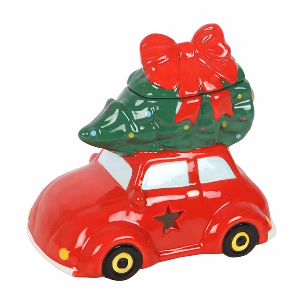 Uniqueful Red Ceramic Car with Christmas Tree Tealight Oil Burner, Height: 15 cm – 2