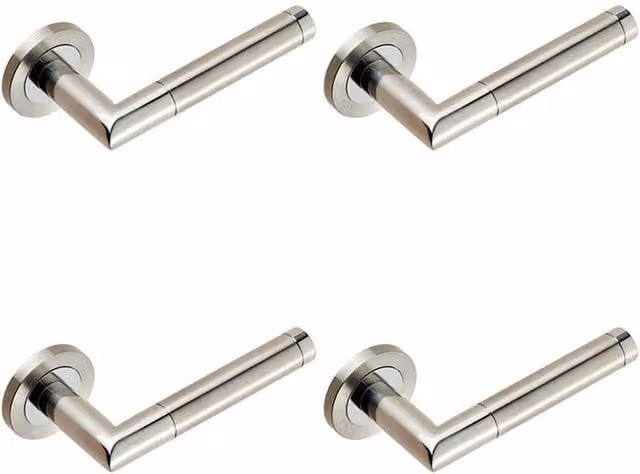 Loops 4 Pair Mitred Round Bar Lever Ringed Design Concealed Fixings in Polished Silver Stainless Steel