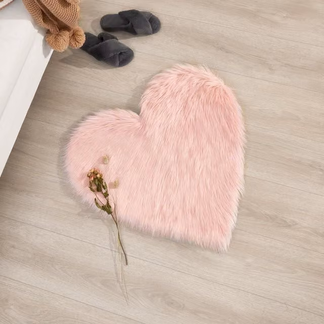 Sienna Pink Faux Sheepskin Heart Shape Fluffy Plush Rug