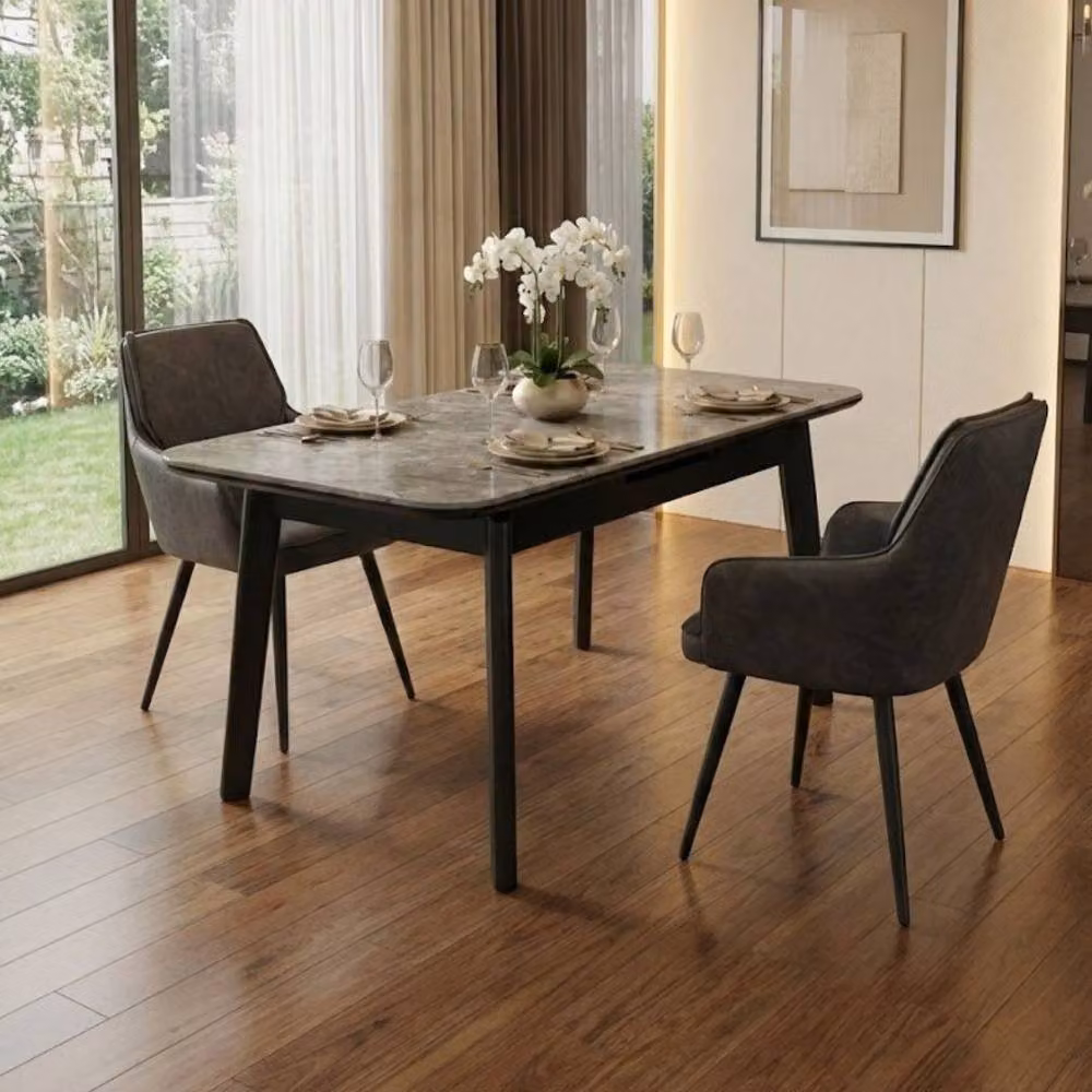 HOME LUXE INTERIOR Palermo Grey PU Leather Dining Chairs Set of 2 with Black Legs – 3