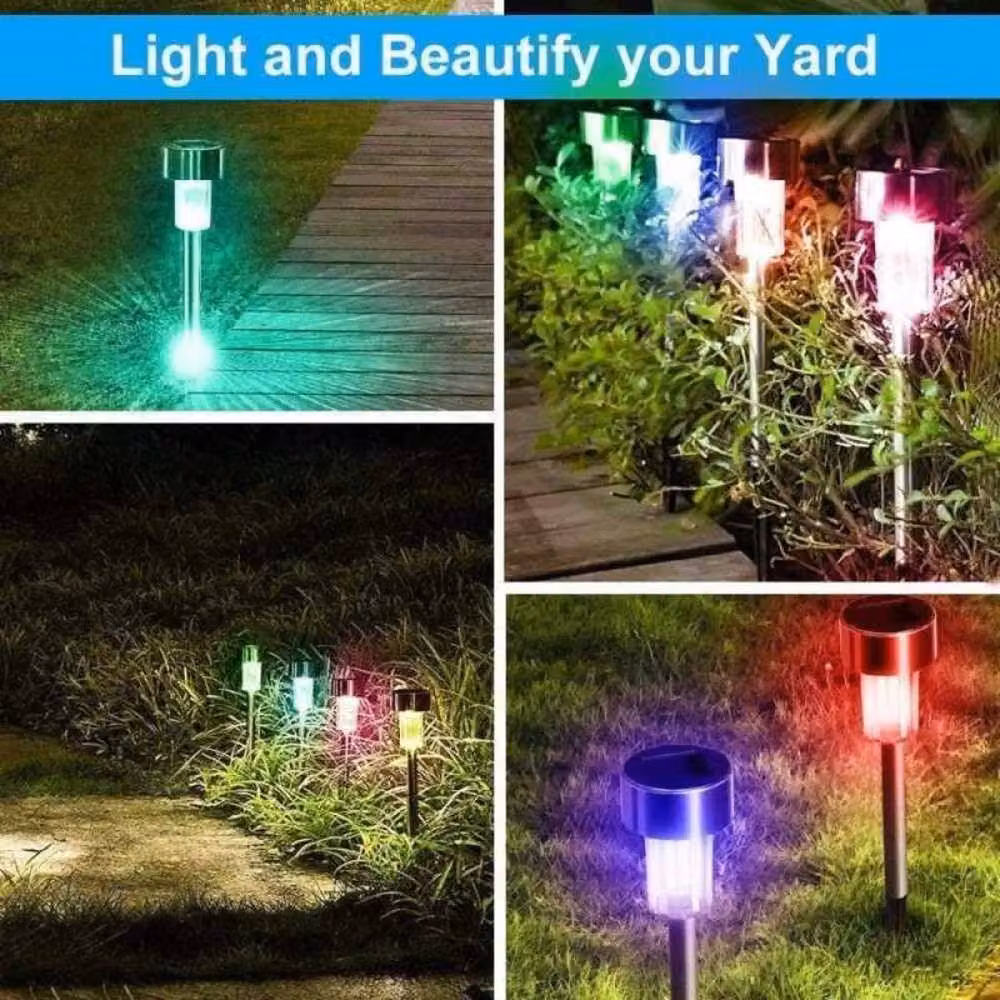 SPETLEK 12 Pack Stainless Steel Solar LED Garden Path Lights in Silver with Multicolour RGB Lighting – 3