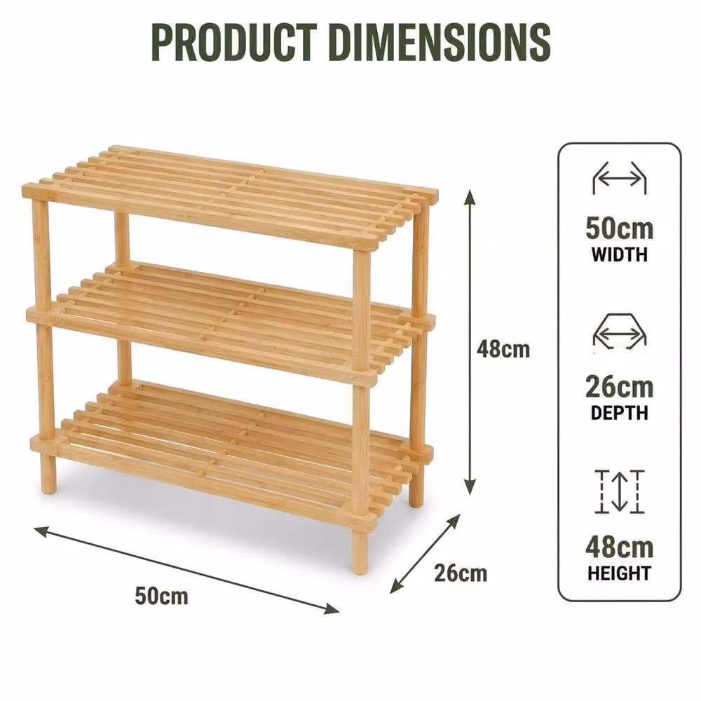 FORGEVIO 3 Tier Wooden Shoe Rack in Brown, Width: 50 cm – 2