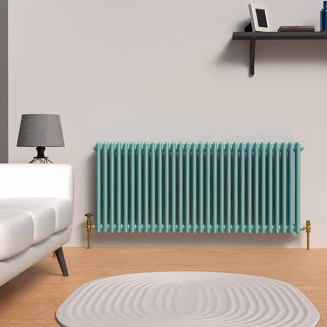 Lux Heat Horizontal Column Radiator in Light Aqua Green, 3 Column, H 137 cm x W 60 cm