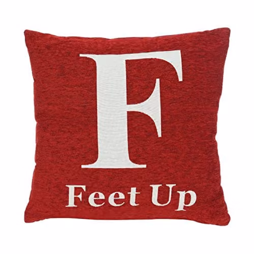 Orsina Feet Up Red Chenille Square Cushion, W/D/H: 45 x 45 x 45 cm
