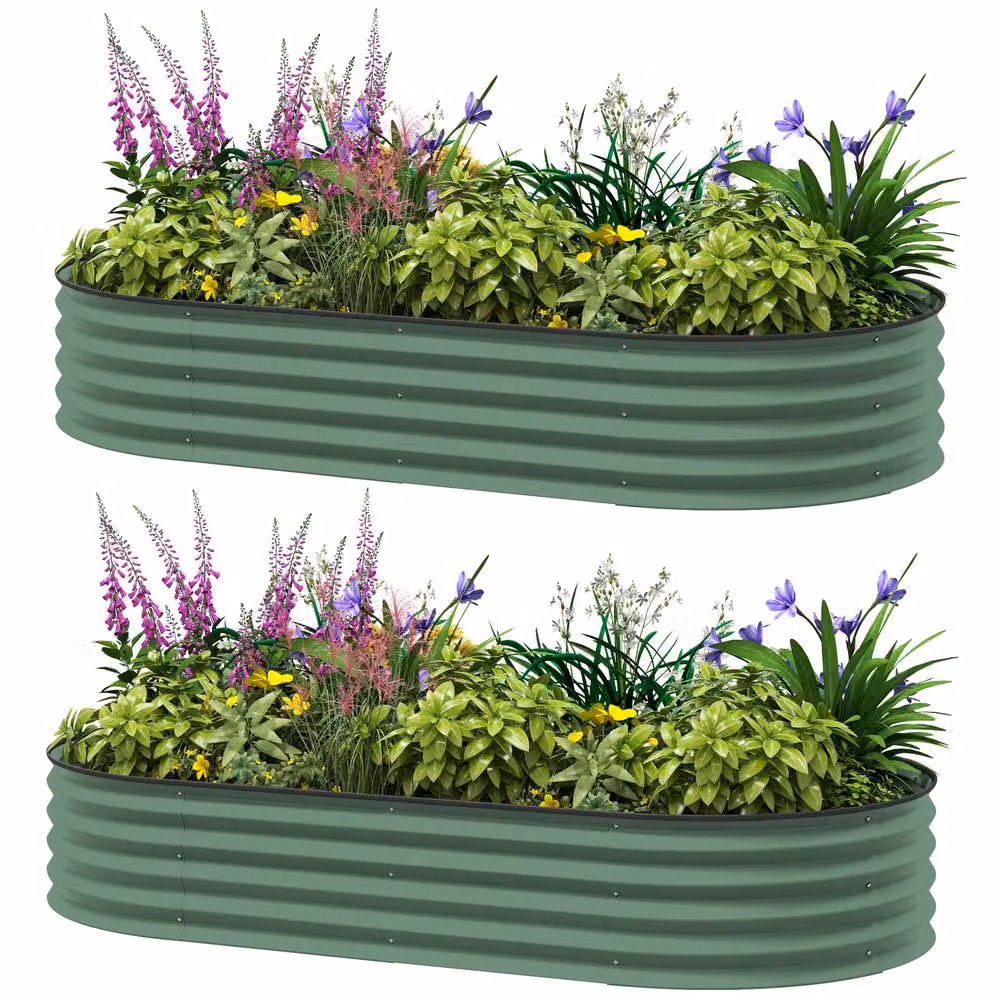 STILVORA Set of 2 Green Galvanised Steel Raised Garden Beds with Stakes, W/D/H: 181 x 93 x 93 cm – 5