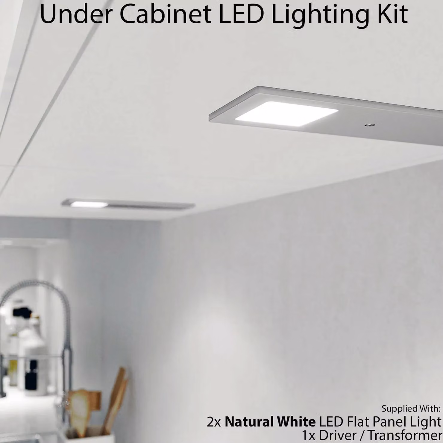 Loops 2x Aluminium Ultra-Slim Rectangular Under Cabinet Kitchen LED Light and Driver Kit in White – 2