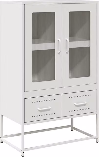 Berkfield Home Modern White Steel Highboard with Glass Doors, W/D/H: 68 x 39 x 111.5 cm – 1