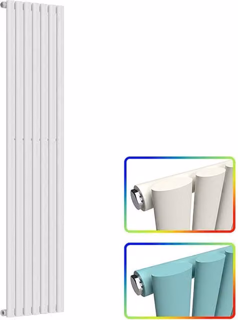 Lux Heat Oval Coloured Vertical Steel Radiator in Farrow & Ball Green or White, H: 160 cm x W: 42 cm