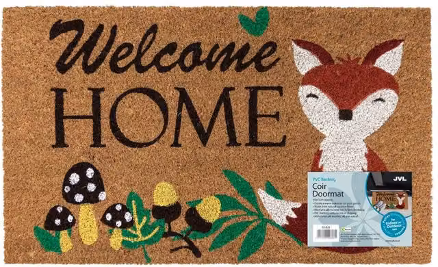 JVL Fox Welcome Home Coir Doormat with PVC Backing, Brown and Multicolour, W: 45 cm, D: 75 cm – 1