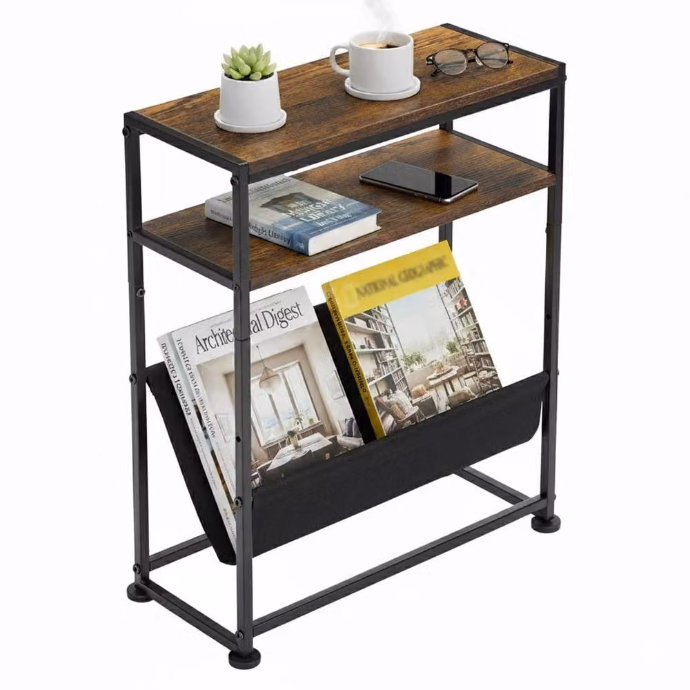 FORGEVIO Rustic Brown Slim Narrow Wood End Table – 3